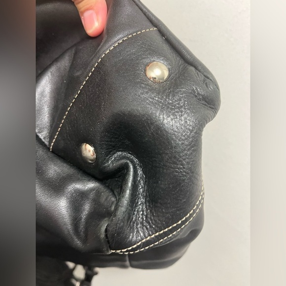 Coach Black Leather Tote with Silver Accents - Picture 5 of 7